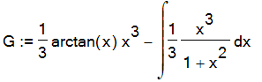 G := 1/3*arctan(x)*x^3-Int(1/3/(1+x^2)*x^3,x)