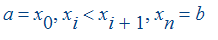 a = x[0], x[i] < x[i+1], x[n] = b
