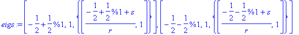 eigs := [-1/2+1/2*sqrt(1+4*r^2-4*s+4*s^2), 1, {vect...