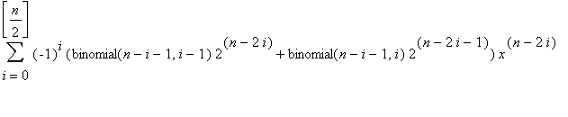sum((-1)^i*(binomial(n-i-1,i-1)*2^(n-2*i)+binomial(...