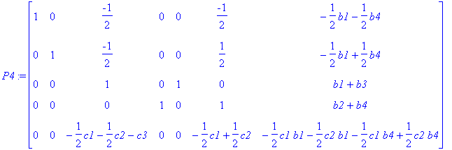 P4 := matrix([[1, 0, -1/2, 0, 0, -1/2, -1/2*b1-1/2*...