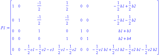 P1 := matrix([[1, 0, -1/2, 1/2, 0, 0, -1/2*b1+1/2*b...