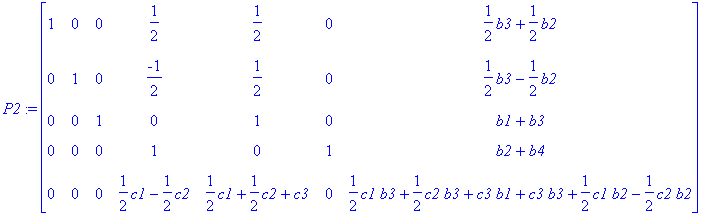 P2 := matrix([[1, 0, 0, 1/2, 1/2, 0, 1/2*b3+1/2*b2]...