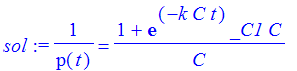 sol := 1/p(t) = (1+exp(-k*C*t)*_C1*C)/C