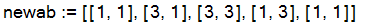 newab := [[1, 1], [3, 1], [3, 3], [1, 3], [1, 1]]