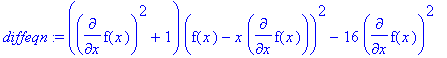 diffeqn := (diff(f(x),x)^2+1)*(f(x)-x*diff(f(x),x))...