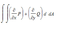 Int(Int(diff(P,x)+diff(Q,y),``),A = `` .. ``)