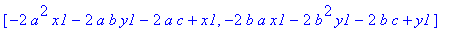 [-2*a^2*x1-2*a*b*y1-2*a*c+x1, -2*b*a*x1-2*b^2*y1-2*b*c+y1]