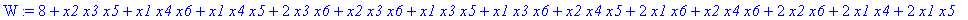 W := 8+x2*x3*x5+x1*x4*x6+x1*x4*x5+2*x3*x6+x2*x3*x6+...