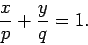 \begin{displaymath}\frac{x}{p} + \frac{y}{q} =1.\end{displaymath}