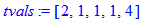 tvals := [2, 1, 1, 1, 4]