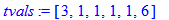 tvals := [3, 1, 1, 1, 1, 6]