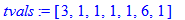 tvals := [3, 1, 1, 1, 1, 6, 1]