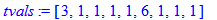 tvals := [3, 1, 1, 1, 1, 6, 1, 1, 1]