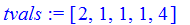 tvals := [2, 1, 1, 1, 4]